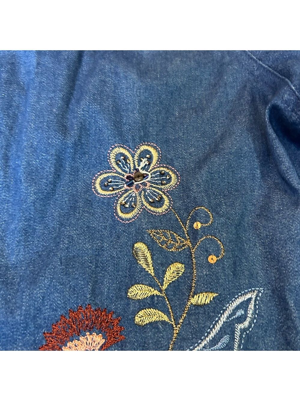 Alfred Dunner Chambray Denim Jacket 16W Blue Floral Embroidered Hippie Cottage - Picture 7 of 15